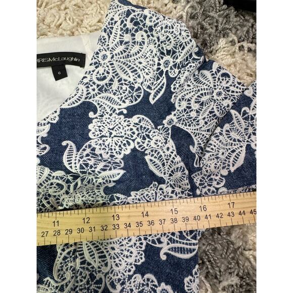 Chris McLaughlin Dress Womens 6 Blue White‎ Cream Lace Lined Wedding Party - Picture 7 of 7